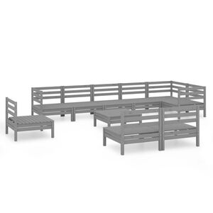 vidaXL 10 Piece Garden Lounge Set Solid Wood Pine Grey