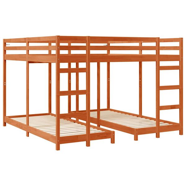 vidaXL Triple Bunk Bed Frame Wax Brown 200 x 200 cm Solid Pine Wood