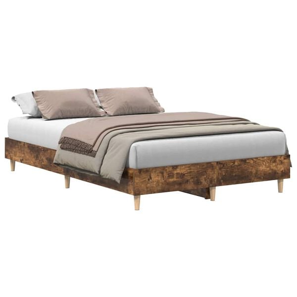 vidaXL Bed Frame No Mattress Smoked Oak 140x190 cm Engineered Wood