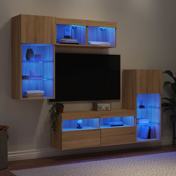 vidaXL 5 Piece TV Wall Units with LED Sonoma Oak Engineered Wood