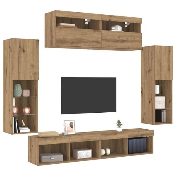 vidaXL TV Cabinet Set Wall-mounted 6 pcs Artisan oak Engineered wood