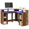 vidaXL Desk with LED Lights Old Wood 130x130x91 cm Engineered Wood