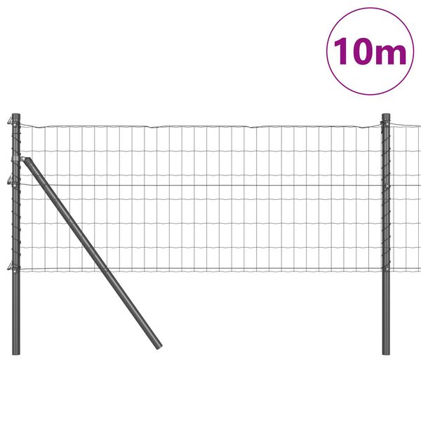 vidaXL Fence with Post Grey 0.8 x 10 m Steel and PVC
