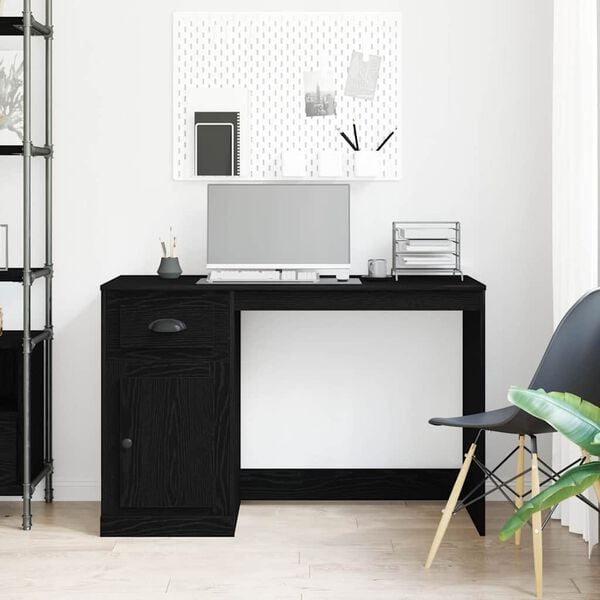 vidaXL Desk with Drawer Black Oak 50 x 115 x 75 cm Engineered Wood