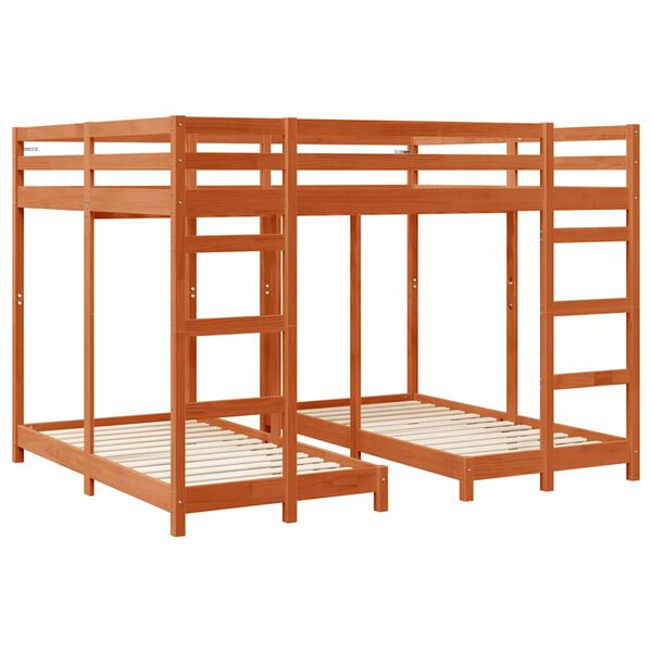 vidaXL Triple Bunk Bed Frame Wax brown 160 x 200 cm Solid Pine Wood