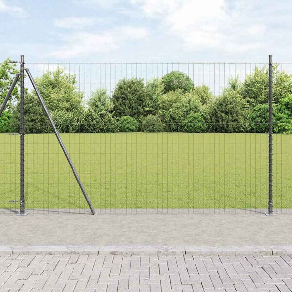 vidaXL Fence with Post Grey 1.6 x 10 m Steel and PVC