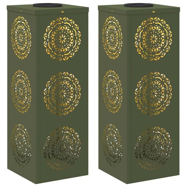 vidaXL Solar LED Pathway Light 2 pcs Olive Green Cold Rolled Steel