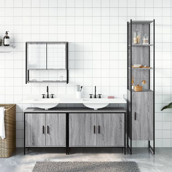 vidaXL 4 Piece Bathroom Furniture Set Grey Sonoma Engineered Wood