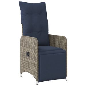 vidaXL Reclining Garden Chair with Cushions Grey Poly Rattan