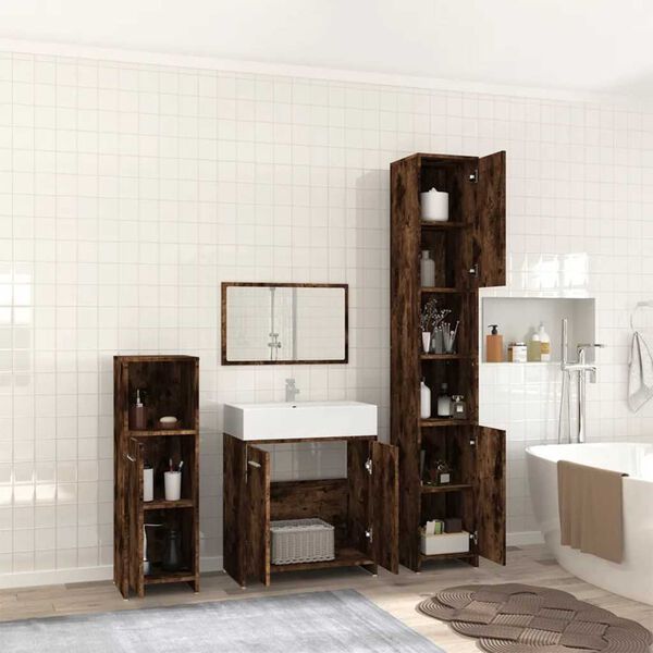 vidaXL 4 Piece Bathroom Furniture Set Smoked Oak Engineered Wood