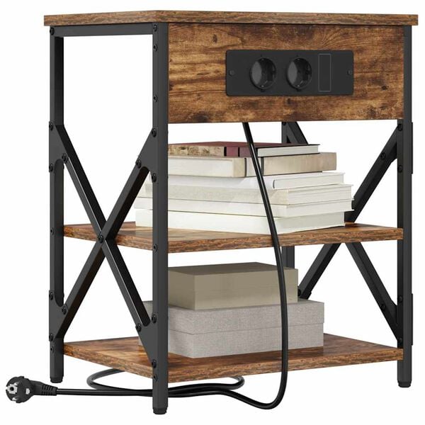 vidaXL Bedside Cabinet with Shelf 2 pcs Smoked Oak 41 x 31 x 51 cm