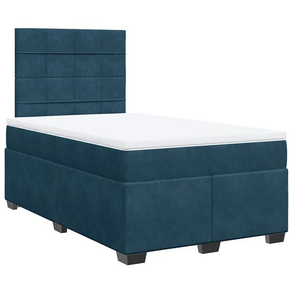 vidaXL Box Spring Bed with Mattress Blue 120x190 cm Small Double Velvet