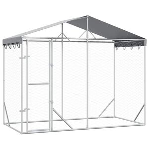 vidaXL Outdoor Dog Kennel with Roof Silver 3x1.5x2.5 m Galvanised Steel