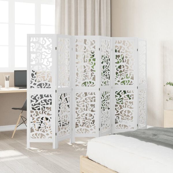 vidaXL Room Divider 6 Panels White Solid Wood Paulownia