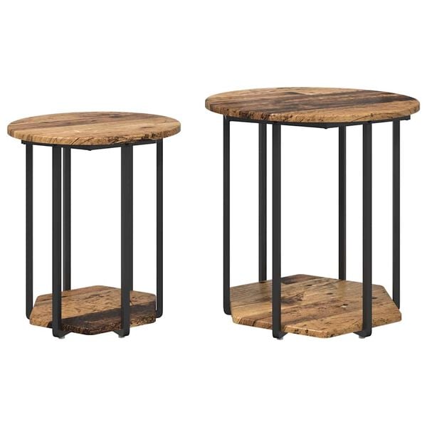 vidaXL Side Table Set 2 pcs Old wood and Black 50 x 50 x 50.5 cm
