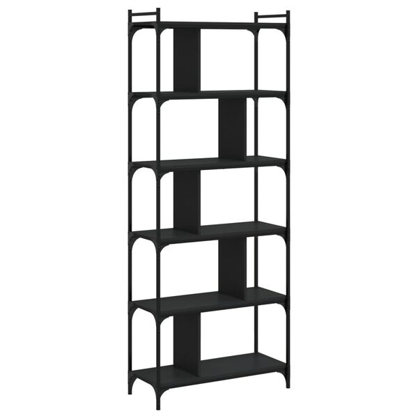 vidaXL Bookcase 6-Tier Black 76x32x192 cm Engineered Wood