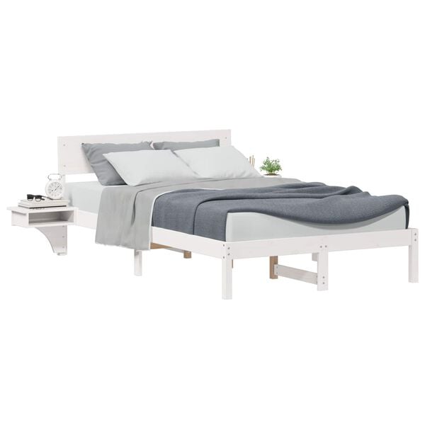vidaXL Bed Frame with Headboard White 140 x 200 cm Solid Pine Wood