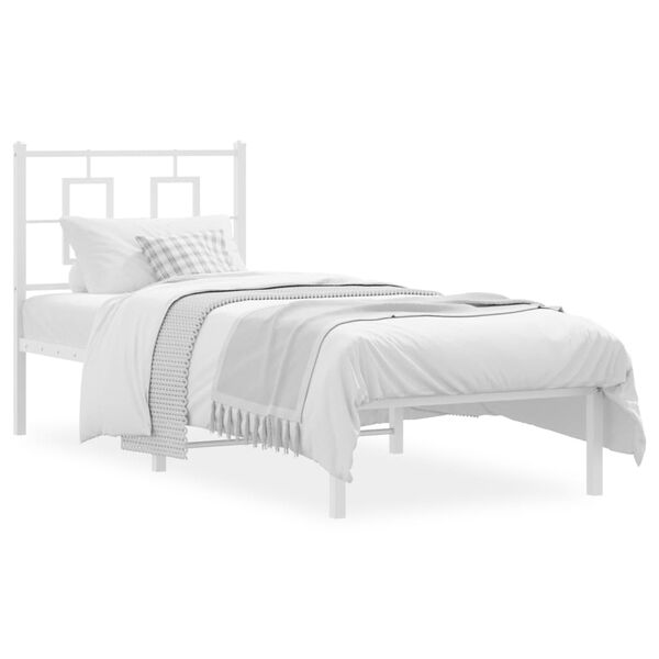 vidaXL Metal Bed Frame without Mattress with Headboard White 75x190cm