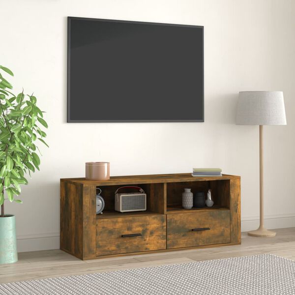 vidaXL TV Cabinet Smoked Oak 100x35x40 cm Engineered Wood