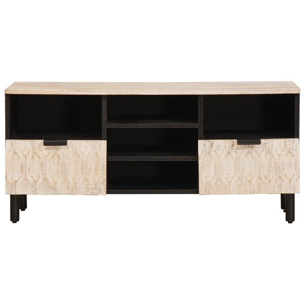 vidaXL TV Cabinet White Wash Finish 100 x 33 x 46 cm Solid Mango Wood