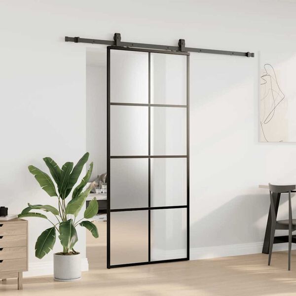 vidaXL Sliding Door with Hardware Set Black 90x205 cm ESG Glass