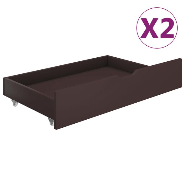 vidaXL Bed Drawers 2 pcs Dark Brown Solid Pine Wood