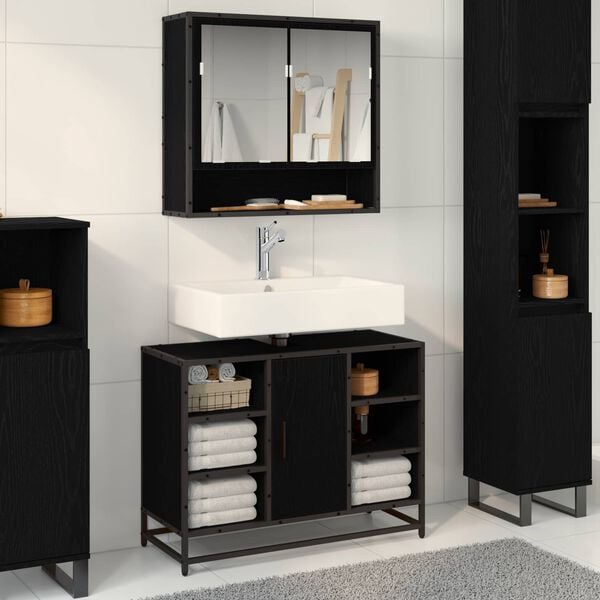 vidaXL Bathroom Furniture Set 2 pcs Black Oak Engineered Wood