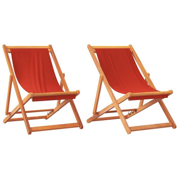 vidaXL Folding Beach Chairs 2 pcs Red Fabric