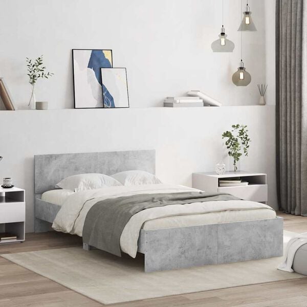 vidaXL Bed Frame with Headboard and LED Concrete Grey 120x200 cm