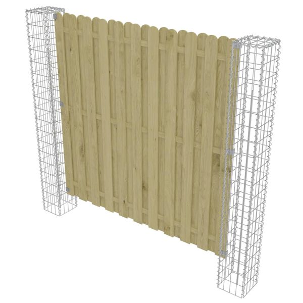 vidaXL Garden Fence Panel with Gabion Posts Pinewood 180x180 cm