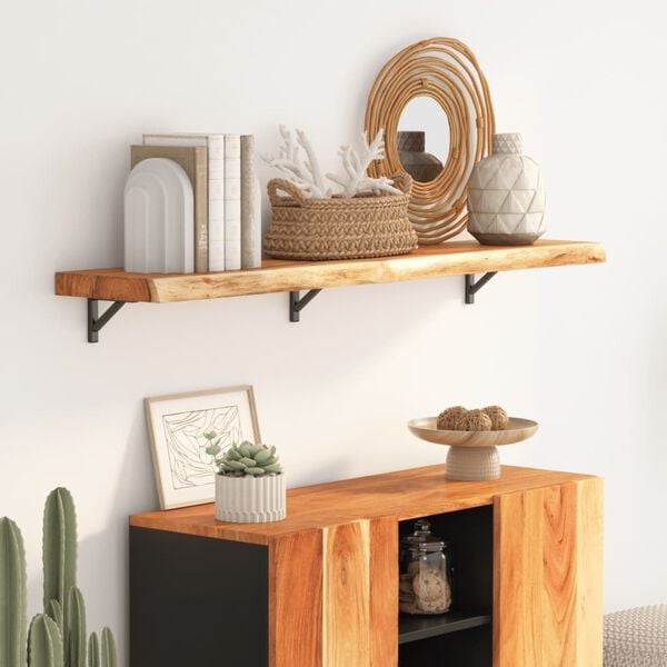 vidaXL Wall Shelf 110x20x2.5 cm Rectangular Solid Wood Acacia Live Edge