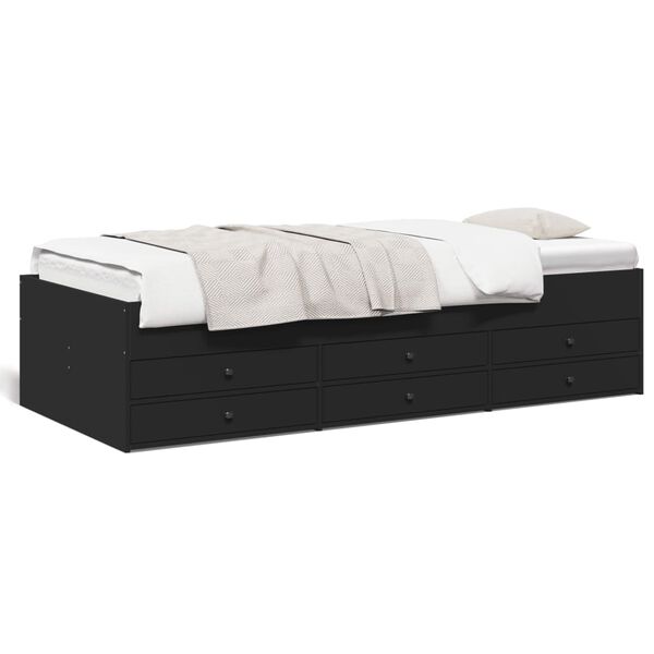 vidaXL Daybed with Drawers without Mattress Black 90x200 cm