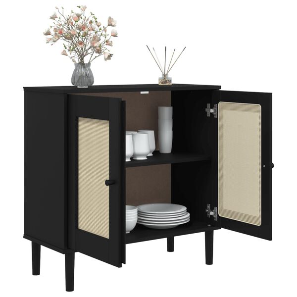 vidaXL Sideboard SENJA Rattan Look Black 80x35x80 cm Solid Wood Pine
