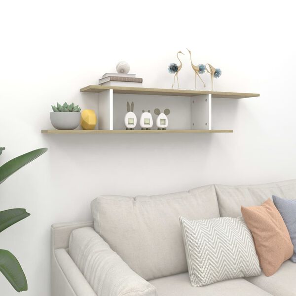 vidaXL Wall-Mounted TV Shelf White & Sonoma Oak 125x18x23 cm Engineered Wood