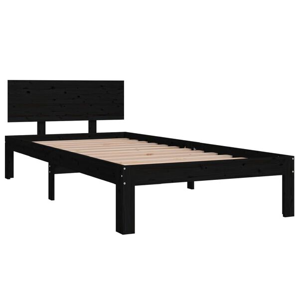 vidaXL Bed Frame without Mattress Black Solid Wood Pine 90x200cm