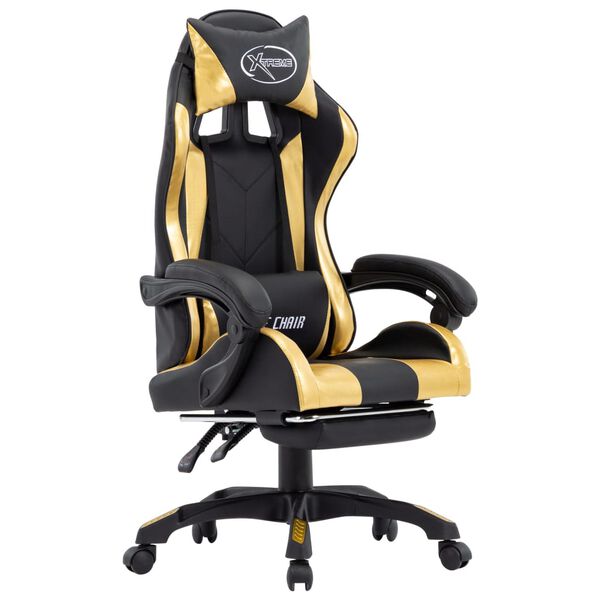 vidaXL Racing Chair with Footrest Gold and Black Faux Leather