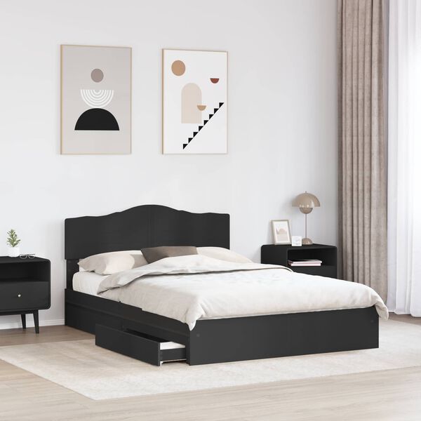 vidaXL Storage Bed with Headboard Black 150 x 200 cm Engineered Wood