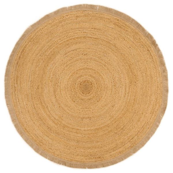 vidaXL Braided Area Rug with Ruffle Edge 120 cm Jute Round