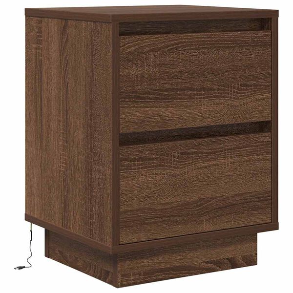 vidaXL Bedside Cabinet with LED Lights&nbsp;Brown Oak 38x34x50 cm