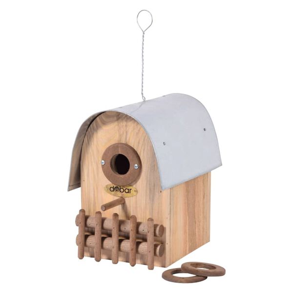 dobar Bird Nesting Box "Amber" with Zinc Rounded Roof Natural and Silver