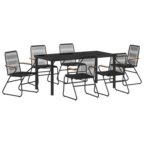 vidaXL Garden Dining Set 7 pcs Black PVC rattan