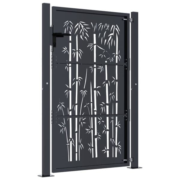 vidaXL Garden Gate Anthracite 100x125 cm Steel Bamboo Design