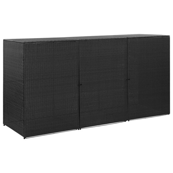 vidaXL Triple Wheelie Bin Shed Black 229x78x120 cm Poly Rattan