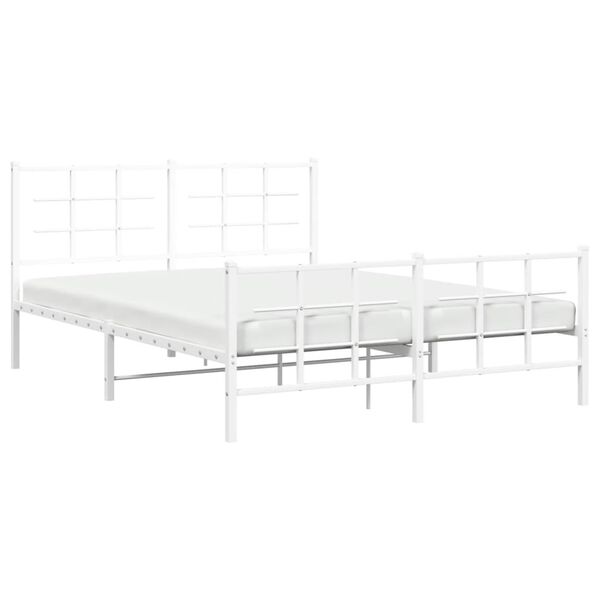vidaXL Metal Bed Frame without Mattress with Footboard White 150x200cm
