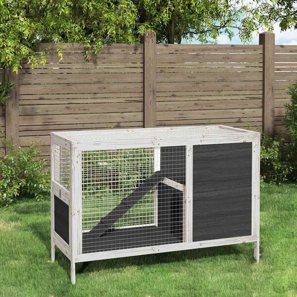 vidaXL Rabbit Hutch Grey 103x44x69.5 cm Solid Wood Pine