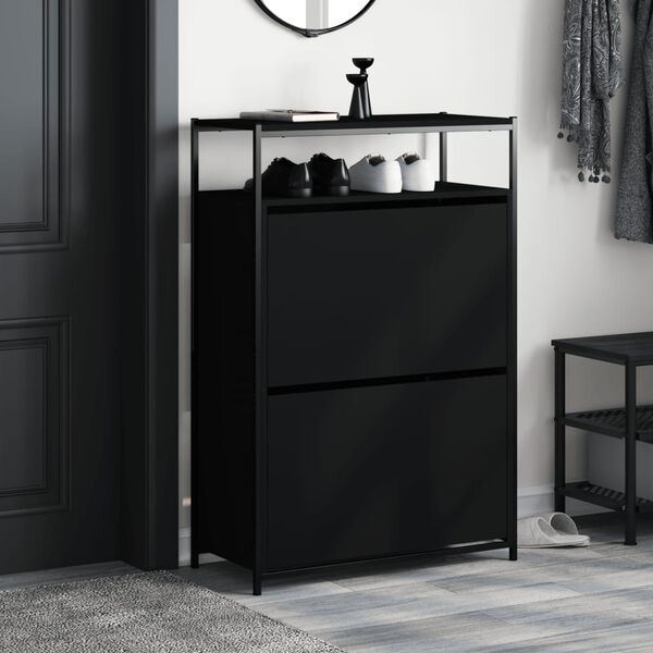 vidaXL Shoe Cabinet Black 75x34x112 cm Engineered Wood