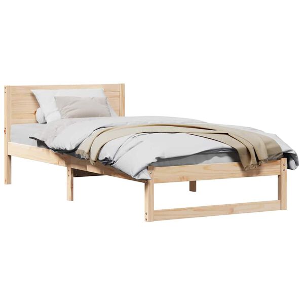 vidaXL Bed Frame with Headboard Natural 75 x 190 cm Solid Pine Wood