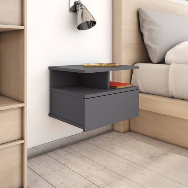 vidaXL Floating Nightstand High Gloss Grey 40x31x27 cm Engineered Wood