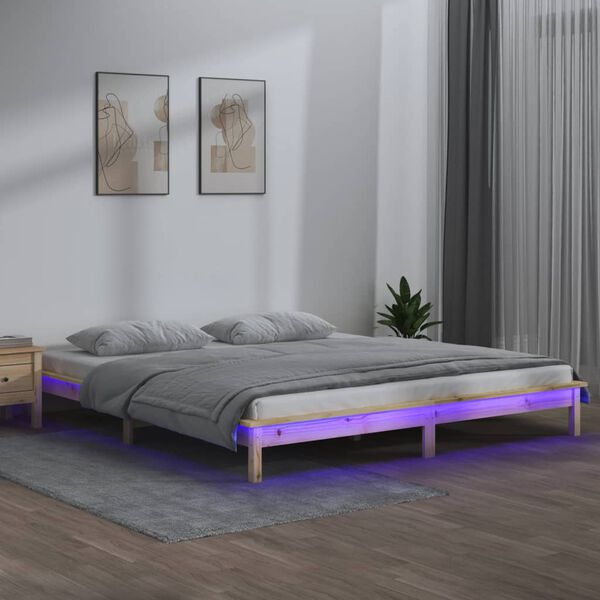 vidaXL LED Bed Frame without Mattress 160x200 cm Solid Wood