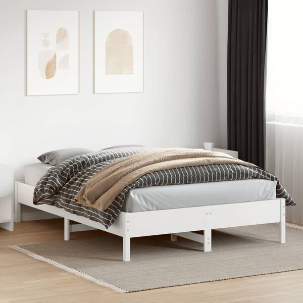 vidaXL Bed Frame without Mattress White 150x200 cm King Size Solid Wood Pine
